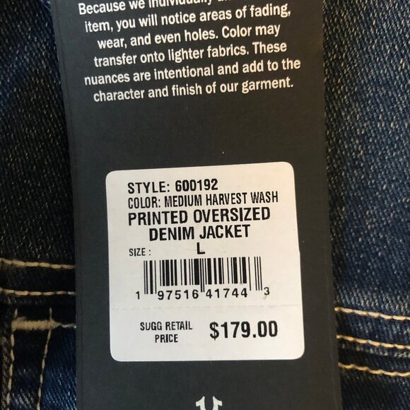 True Religion Women's NWT Printed Oversized Denim Jacket Size L - Picture 16 of 16